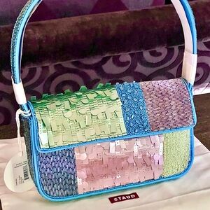 🌺🎉2XHP🎉🌺 NWT Staud Tommy Shoulder Bag Patchwork Sherbet